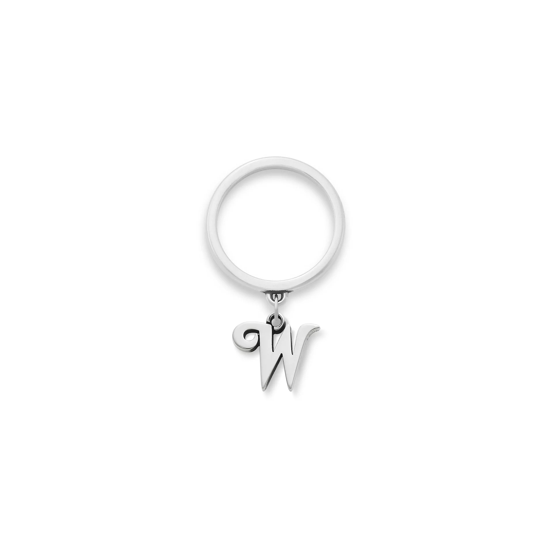 Small Script Initial Charm Dangle Ring