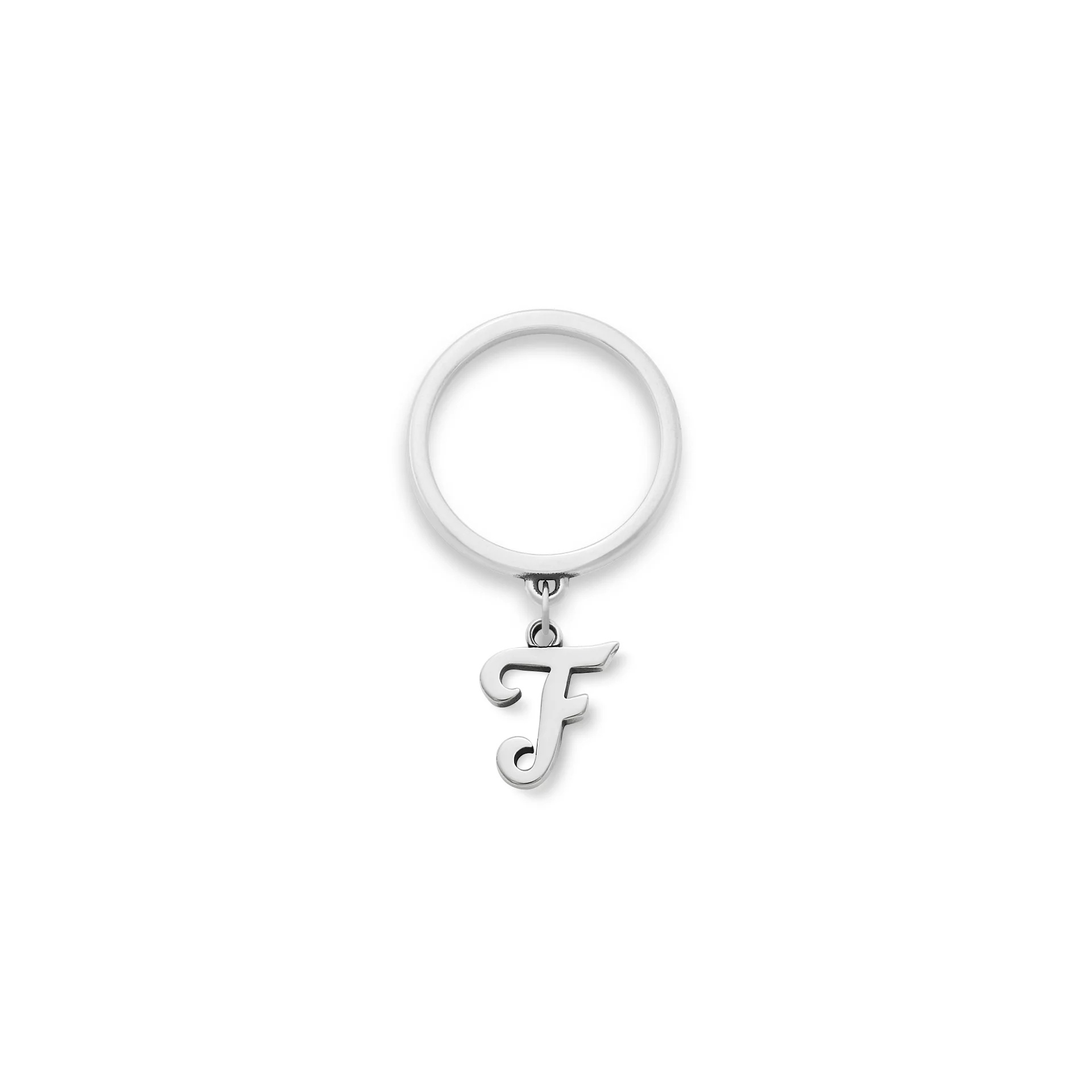 Small Script Initial Charm Dangle Ring