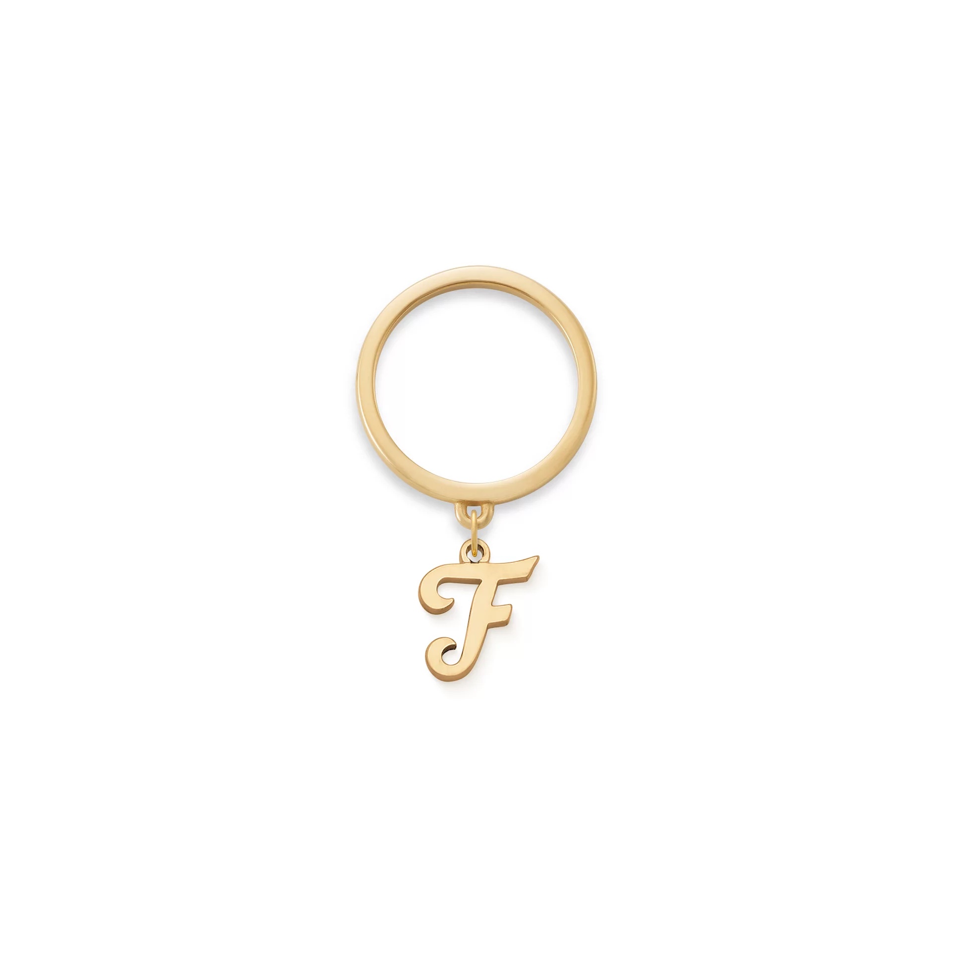 Small Script Initial Charm Dangle Ring